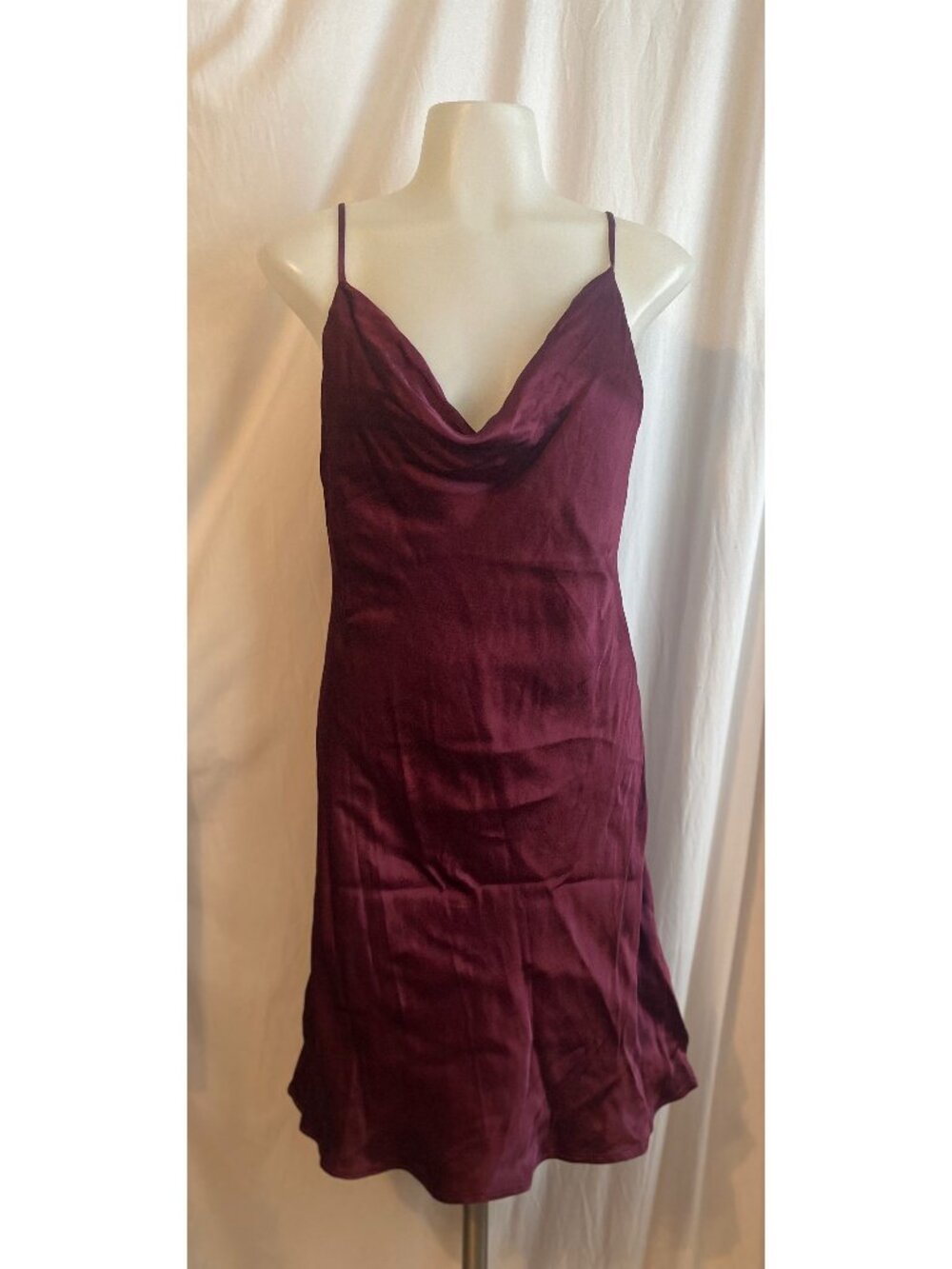 Lola Grace Burgundy Satin Cowl Neck Slip Mini Dress M